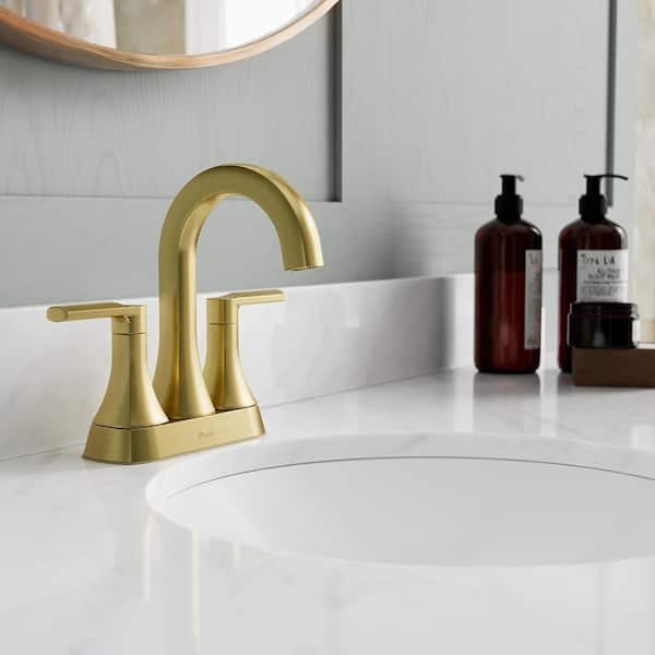 Vaneri 4 in. Centerset Double Handle Bathroom Faucet in Brushed Gold