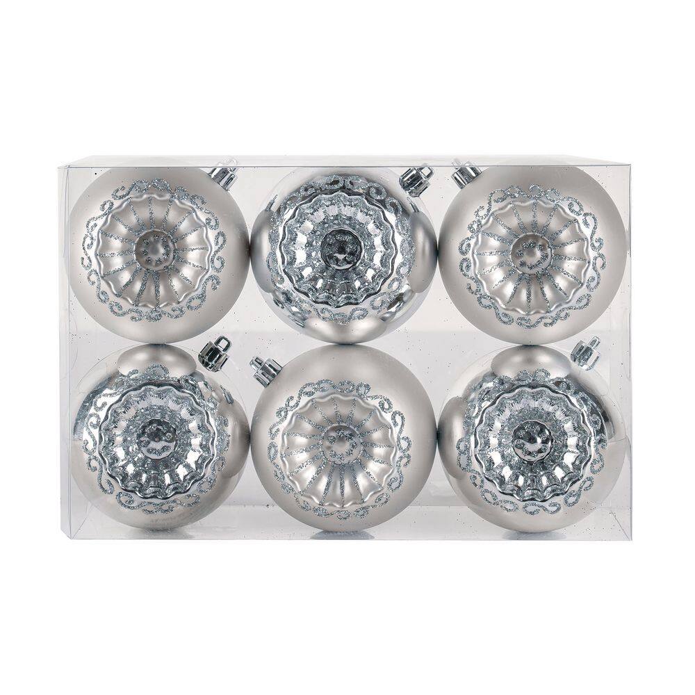 6 Piece Shatterproof Glittering Silver Ornaments