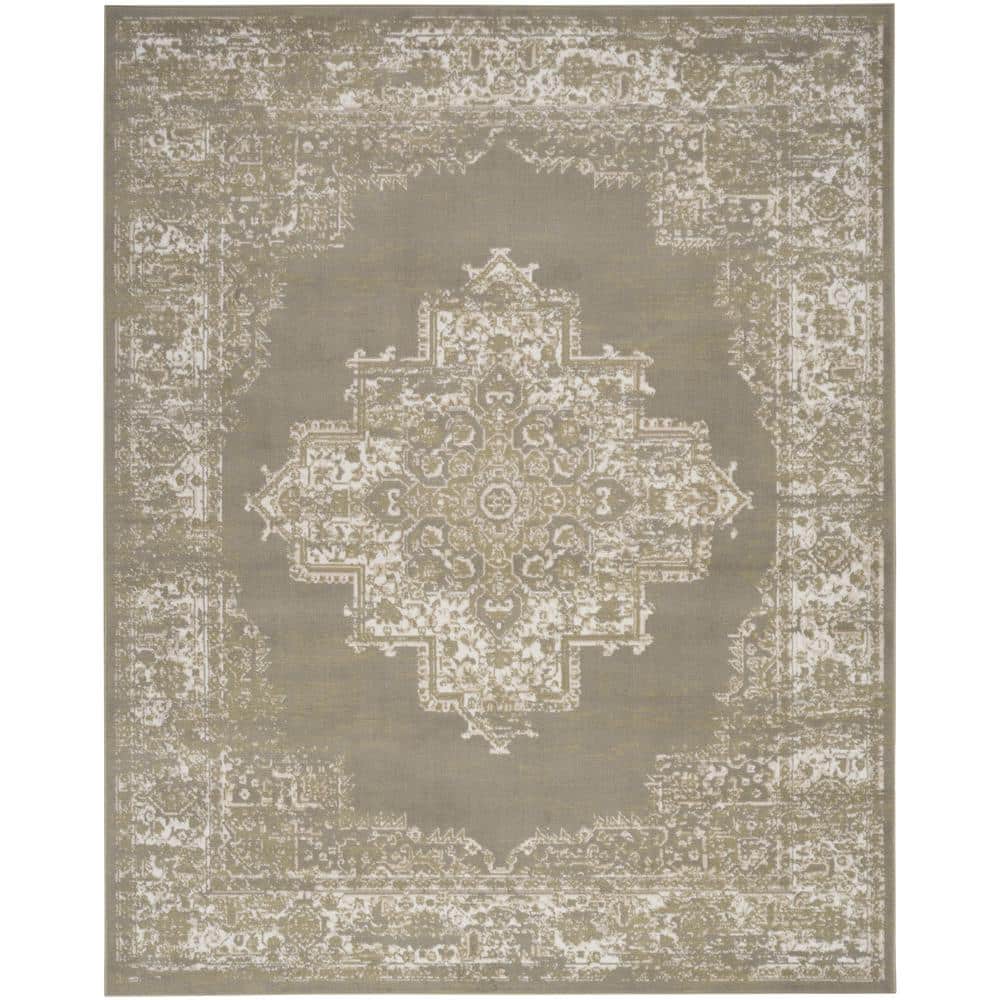 Olive Green Synthetic Medallion Rectangular Area Rug 8' x 10'
