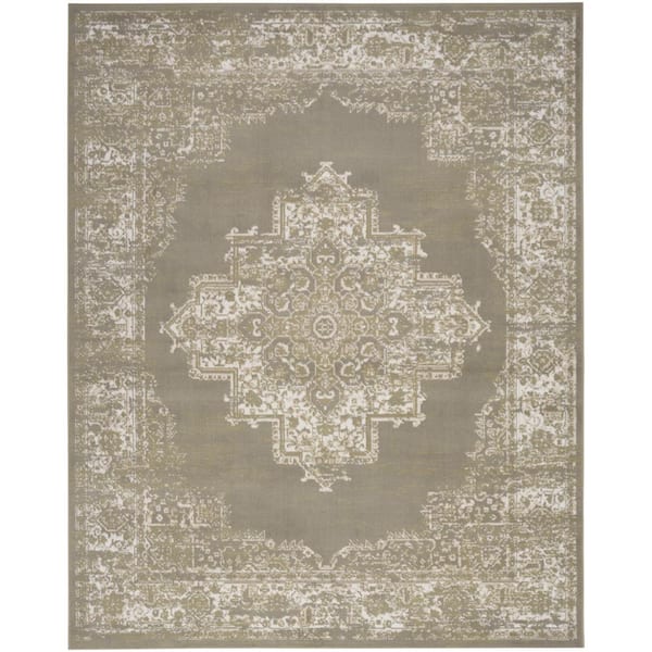 Nourison Grafix Olive 8 ft. x 10 ft. Center medallion Transitional Area Rug
