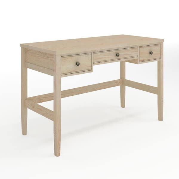 Rhett 47 in. Rectangle Light Natural Frame/Antique Bronze Hardware Home Office 3-Drawer Writing Desk with Tapered Legs