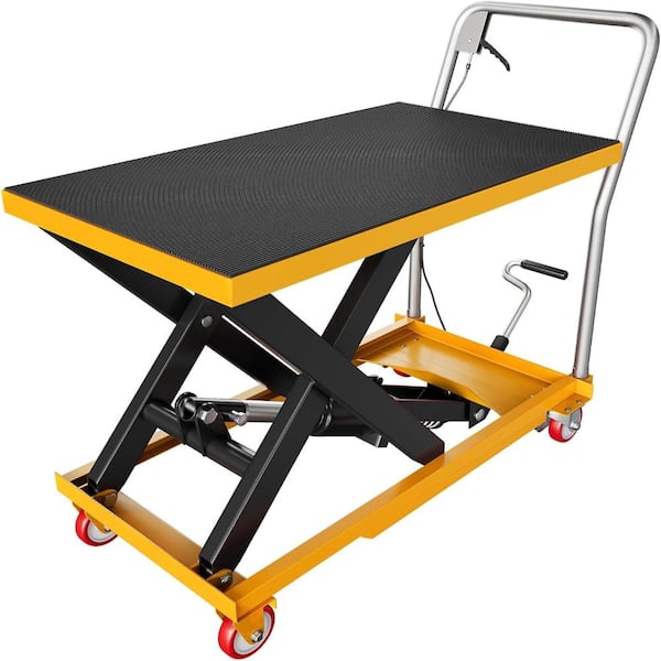 Hydraulic Lift Table Cart 500 LBS Single Scissor Lift Cart, Mobile Lift Jack with Wide Non-Slip Deck, Yellow&Black