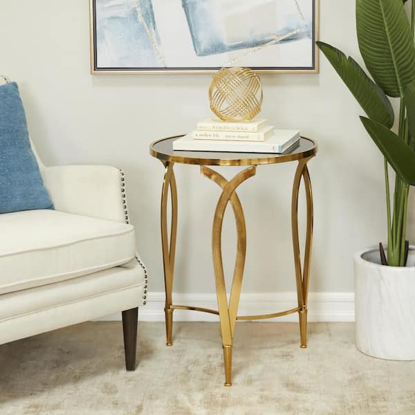 Litton Lane 20 in. Black Large Round Marble End Accent Table with Black Top