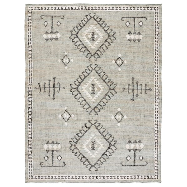 Kilim Blue/Black 9 ft. x 12 ft. Native American Border Area Rug