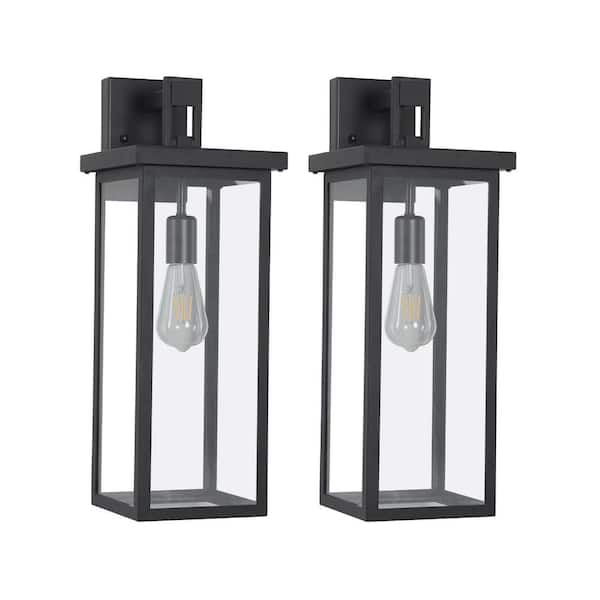 (2-Pack) 20 in. Outdoor Black Metal Frame Wall Lantern Sconce with Clear Glass, Weatherproof Wall Sconces (No Bulbs)