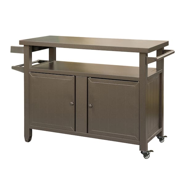 Unbranded Grill Carts Outdoor Storage Cabinet with Wheels, Metal Outdoor Grill Table Kitchen Dining Table Cooking Prep BBQ Table