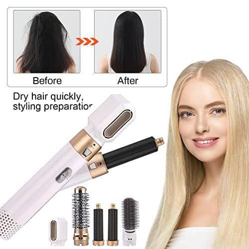 5-in-1 Curling Wand Hair Dryer Set Professional Hair Curling Iron for Multiple Hair Types and Styles, Gold