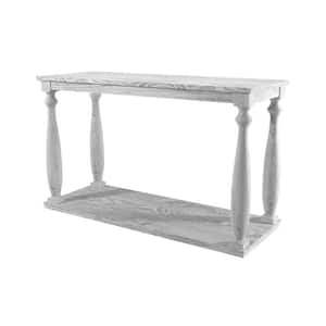 20 in. White Rectangular Wood End Table with Open Shelf and Turned Legs