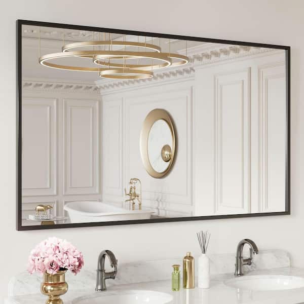 60 in. W. x 30 in. H Rectangular Framed French Cleat Wall Mounted Tempered Glass Bathroom Vanity Mirror in Matte Black