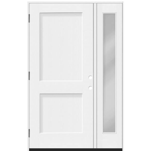Steves & Sons Legacy 49 in. x 80 in. 2P Squaretop Shaker RHOS Unfinished White Fiberglass Prehung Front Door wClear 10in.SL6-9/16 Jamb