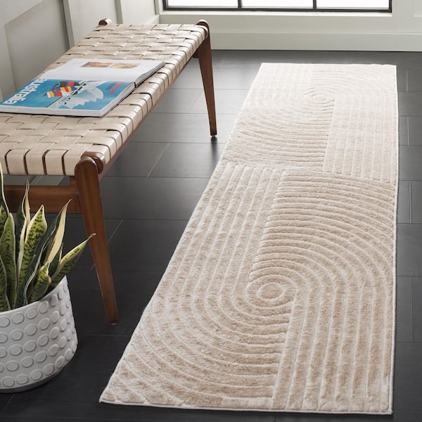 Selena 2 ft. x 12 ft. Beige High-Low Swirl Runner Rug