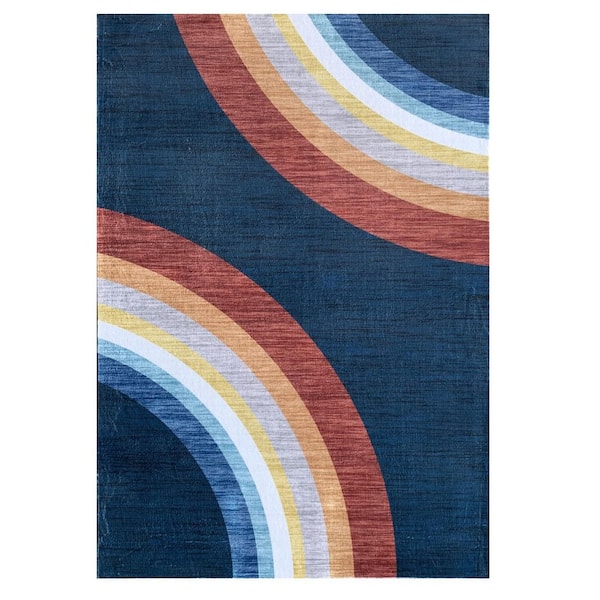 8 ft. x 11 ft. Navy Red and Orange Juvenile Rainbows Youthful Area Rug
