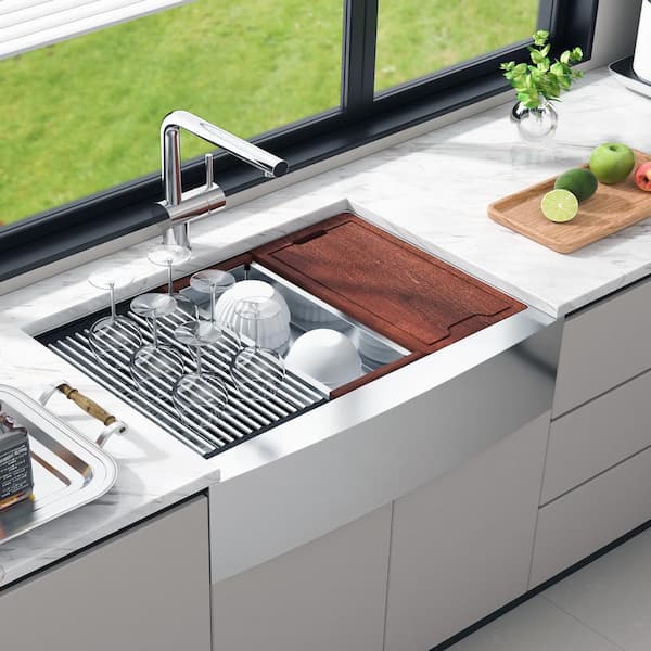 Farmhouse Kitchen Sink 304 Stainless Steel Drop-in Sinks 36 in. Top Mount Single Bowl Basin