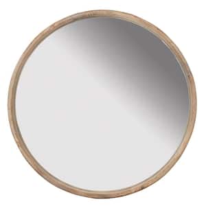 28 in. W x 28 in. H Round Fir Wood Framed Wall Bathroom Vanity Mirror in Brown