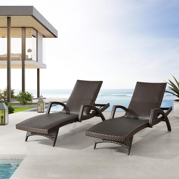 ULAX FURNITURE 2-Piece Wicker Aluminum Outdoor Chaise Lounges
