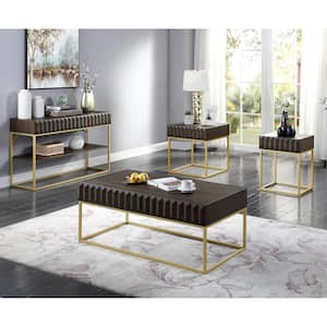 Kapulet 47.75 in. Walnut and Gold Rectangle Wood Top Coffee Table
