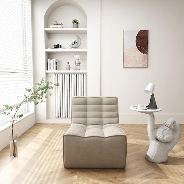 27.56 in. Khaki Armless Linen Modular Straight Sofa Fireside Lazy Floor Couch Chair for Living Room, Apartment