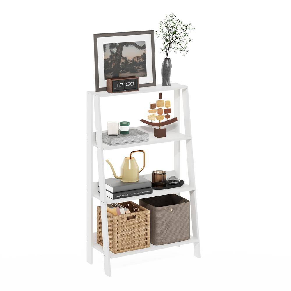 White 4-Tier Wooden Ladder Bookcase Display Shelf