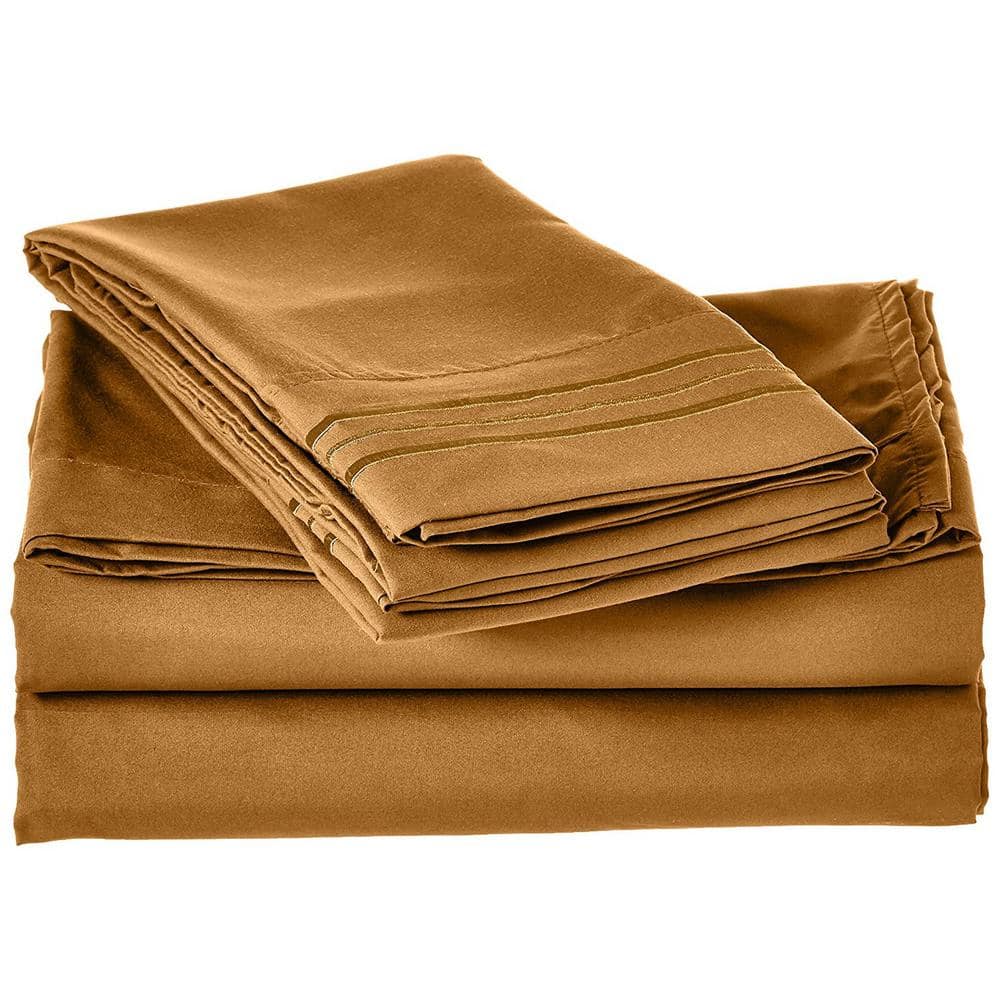 4-Piece Bronze Solid Microfiber Queen Sheet Set