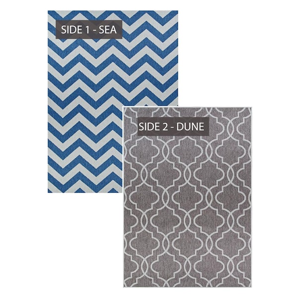 Outdurable Cliff Walk Sea & Dune 2 ft. x 4 ft. Reversible Indoor/Outdoor Area Rug