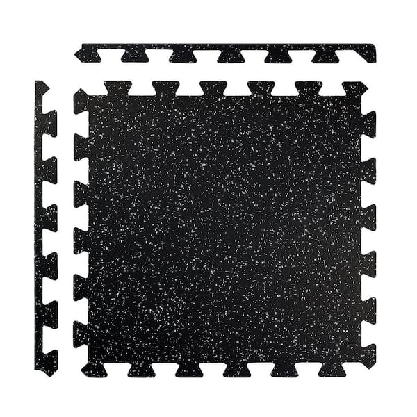 24 in. W x 24 in. L x 0.24 in. Thick Rubber Tile, Gym Flooring Tiles, Black with White Flecks (8 Tiles/Case)(32 sq. ft.)