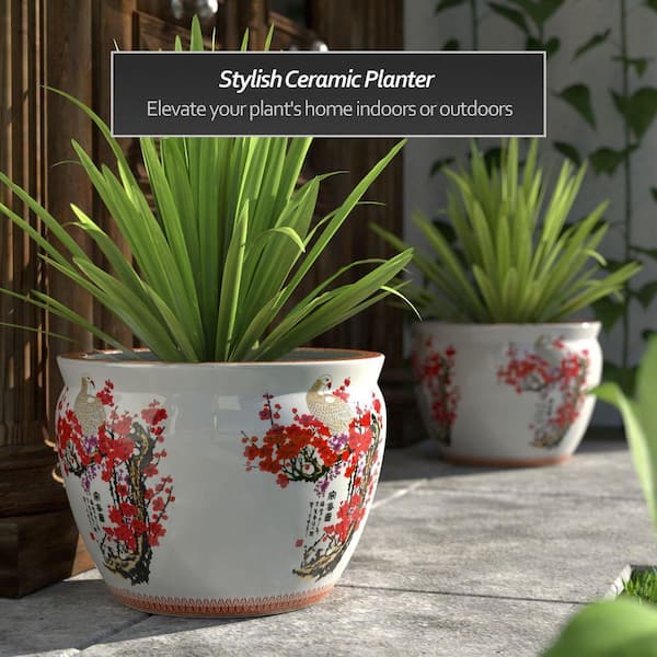 Red Lantern 18 in. Porcelain Fishbowl Cherry Blossom BW-18FISH