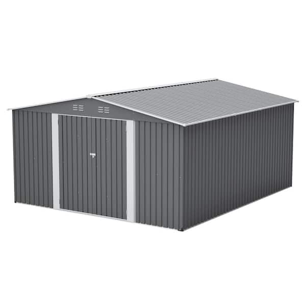 Noeline Outdoor 12 ft. W x 14 ft. D Light Gray Metal Storage Shed with Lockable Doors and Floor Frame (168 sq. ft. )