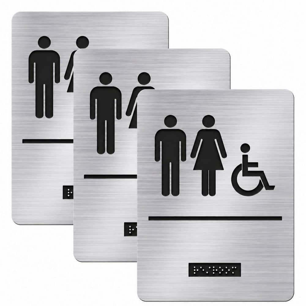 1 Pack Silver Brushed Metal ADA Compliant Unisex Handicap Restroom Sign with Braille for Business Restaurant price history on PriceWatchPro