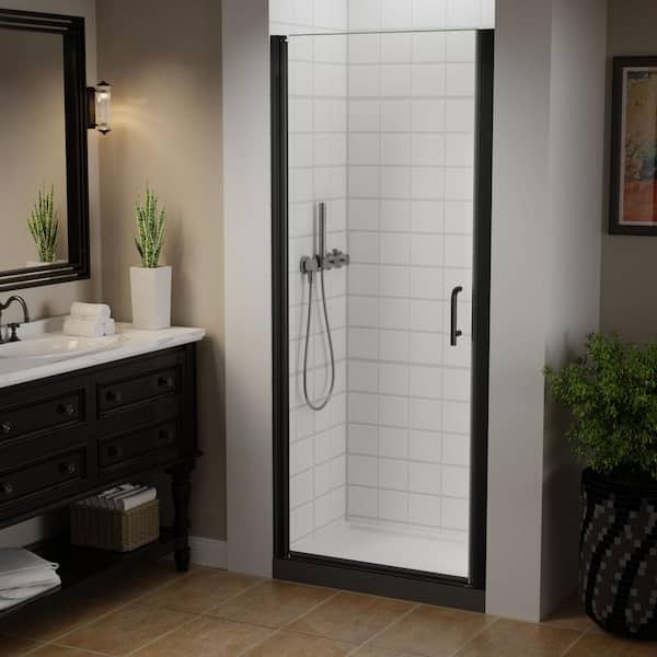 ES-DIY 32-33 in. W x 72 in. H Pivot Semi Frameless Swing Corner Shower Panel with Shower Door in Matte Black with Clear Glass