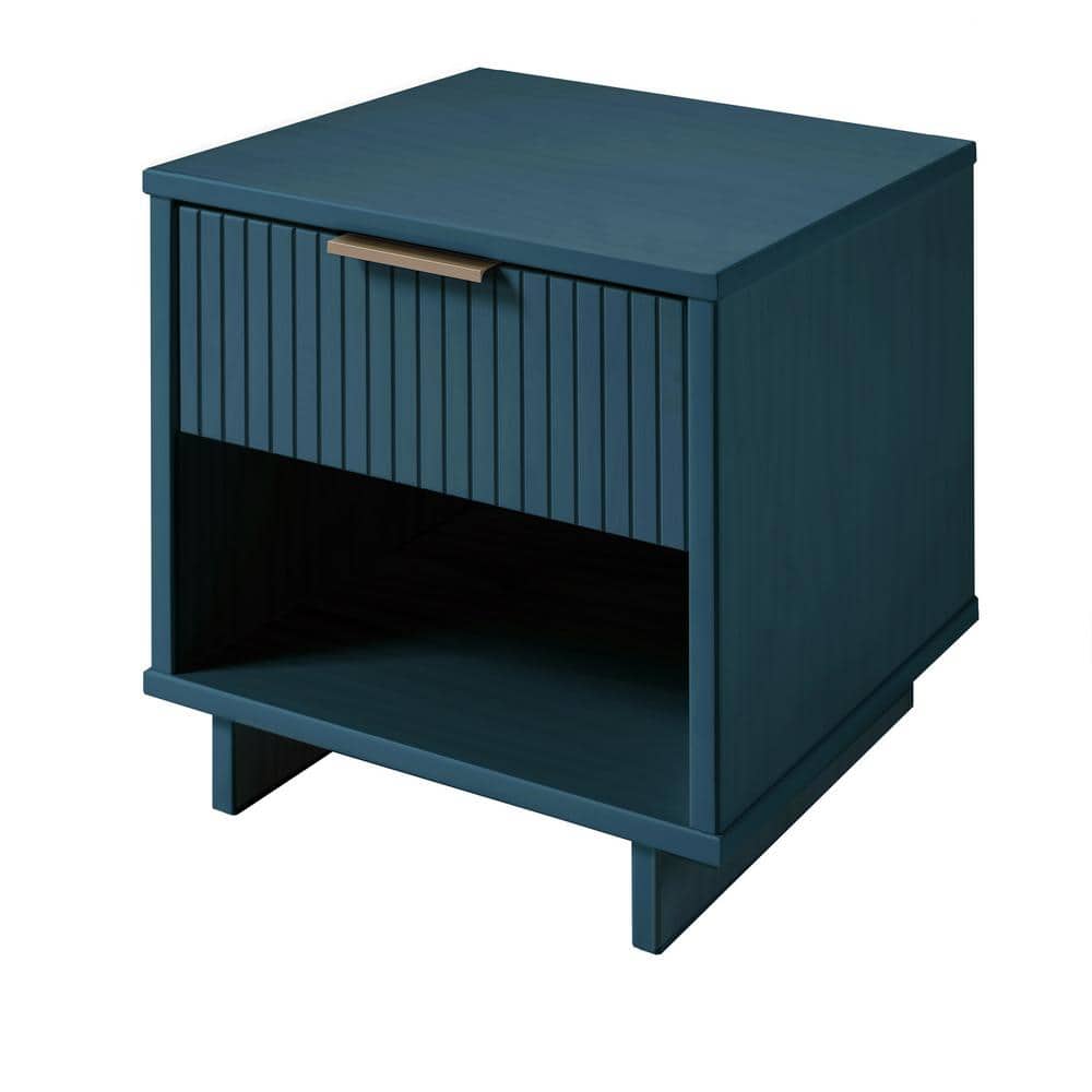 Granville Midnight Blue Modern 1-Drawer Nightstand with Ribbed Detail