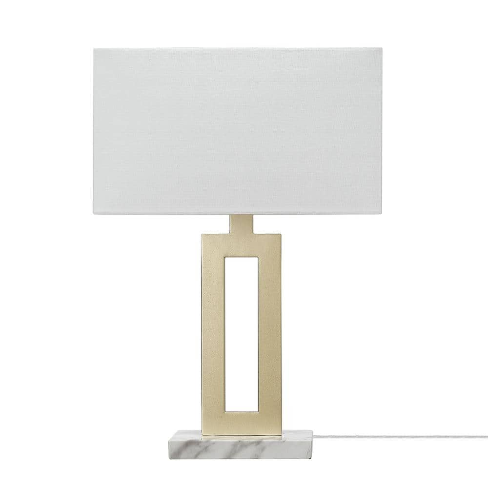 Globe Electric D'Alessio 20 in. Gold Table Lamp with White Linen Shade ...