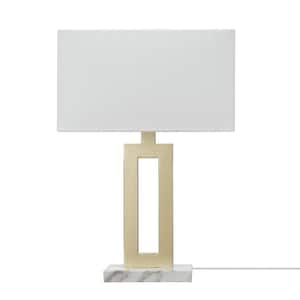 D'Alessio 20 in. Gold Table Lamp with White Linen Shade and Faux Marble Base, CEC Title 20 LED Bulb Included