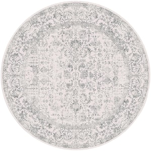 Entomology Circle Grey 5 ft. Vintage Floral Round Area Rug