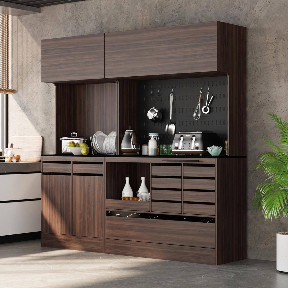 FUFU&GAGA Walnut Color Wood 78.7 in. W Food Pantry With