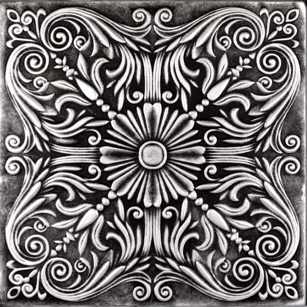 Spanish Silver Black Silver 1.6 ft. x 1.6 ft. Decorative Foam Glue Up Ceili