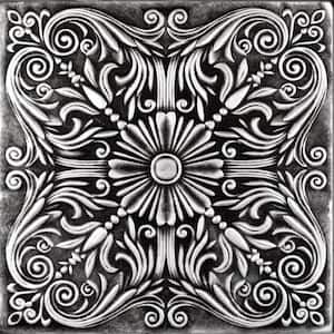 Spanish Silver Black Silver 1.6 ft. x 1.6 ft. Decorative Foam Glue Up Ceiling Tile (21.6 sq. ft./case)