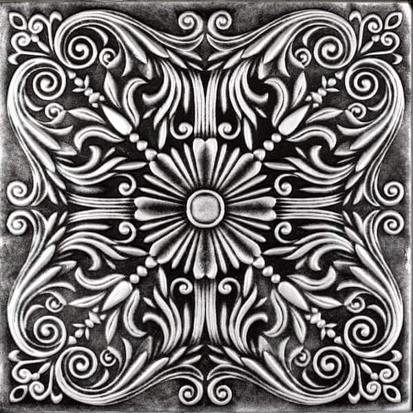 Spanish Silver Black Silver 1.6 ft. x 1.6 ft. Decorative Foam Glue Up Ceiling Tile (21.6 sq. ft./case)