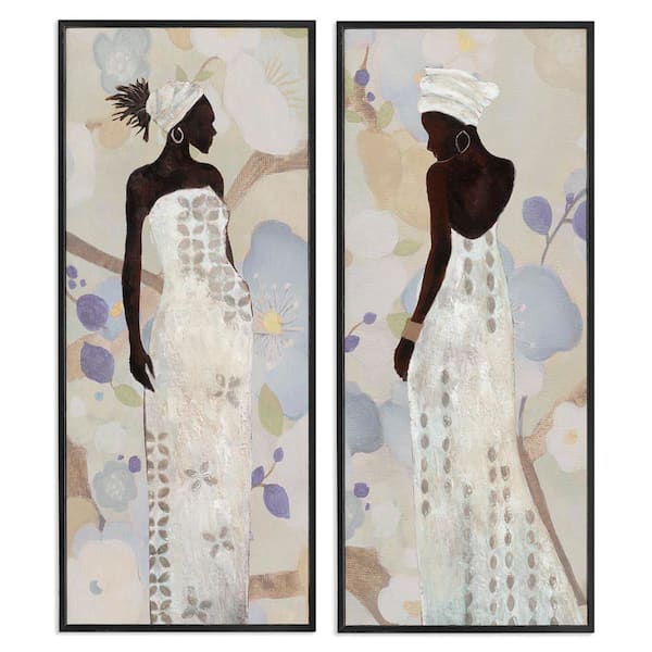 Stupell Industries Stylish Neutrals Women by Janet Tava 2 Pieces Black Framed People Giclee Art Print 24 in. x 10 in.