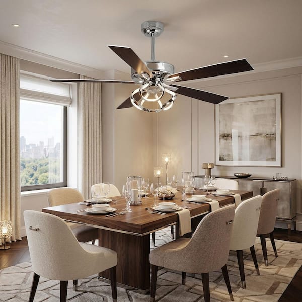 Modern 52 in. Indoor Color Changing Integrated LED Chrome Ceiling Fan with Light and Remote Control