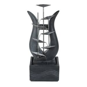 37 in. H Modern Abstract Metal Floral Cement Outdoor Cascade Fountain