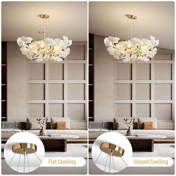 Gleam Flare 6 Light Gold Chandelier, Luxury Ginkgo Branch