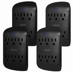 6-Outlet Surge Protector Wall Tap, Black, (4-Pack)