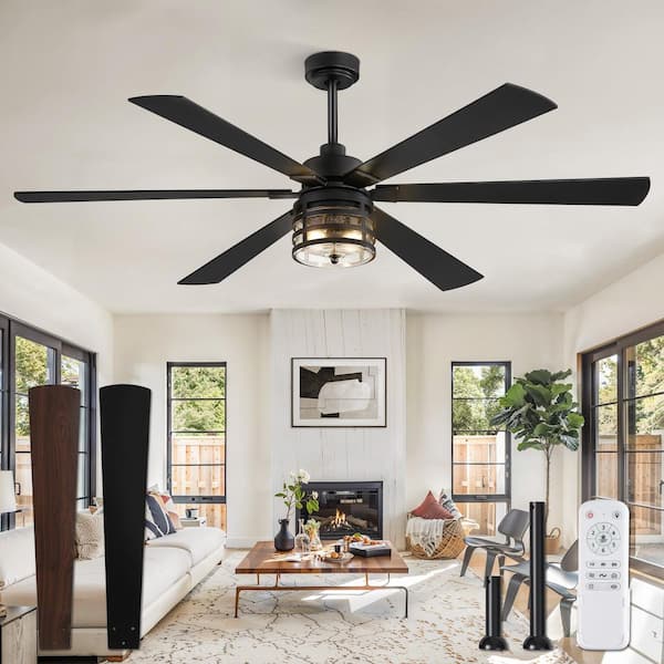 HINNIXY 65 in. Smart Indoor Black Industrial Caged Ceiling Fan with Lights and Remote and 6-Speed Reversible DC Motor