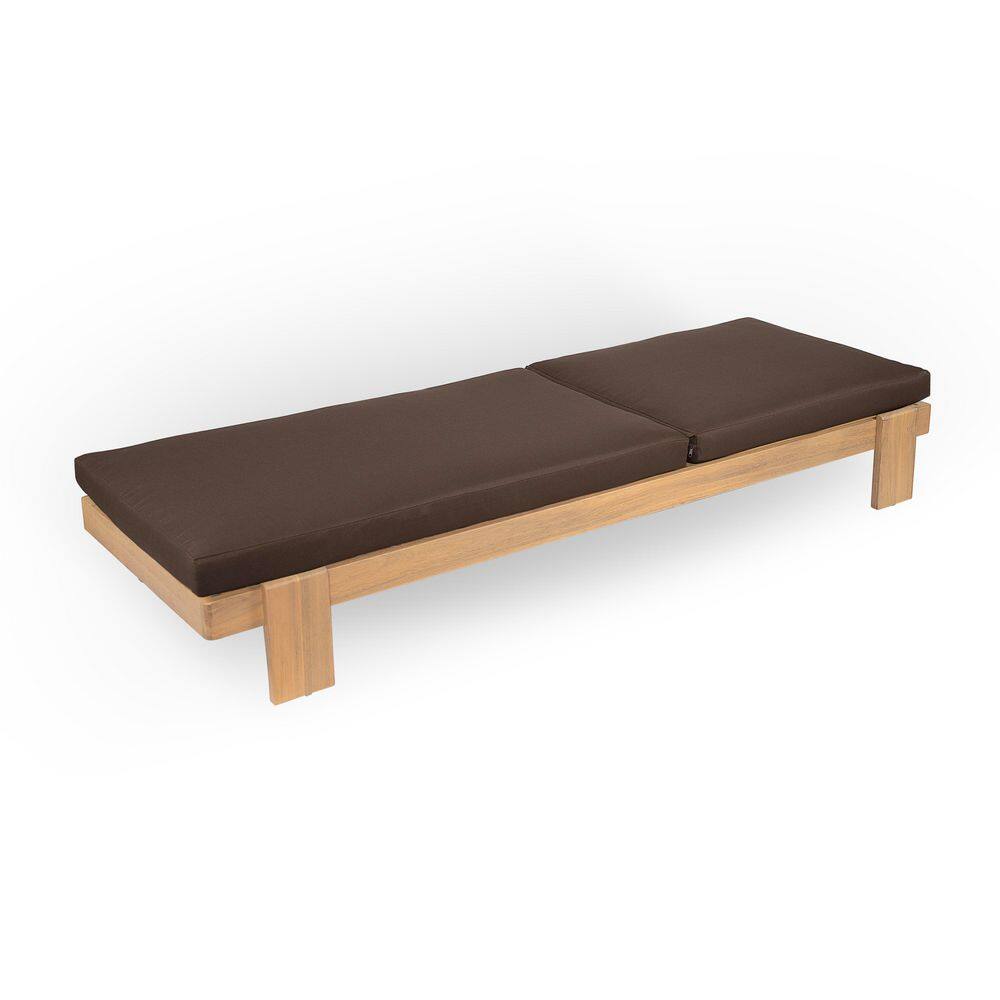 Laramie Patio Solid Wood Frame Outdoor Chaise Lounge with Cafe Cushion, Teak Finish