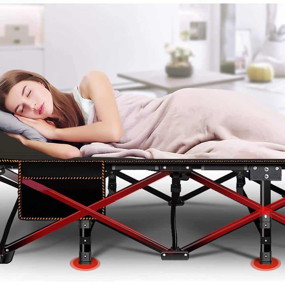 Black Steel Portable Folding Camping Cot with Cushion