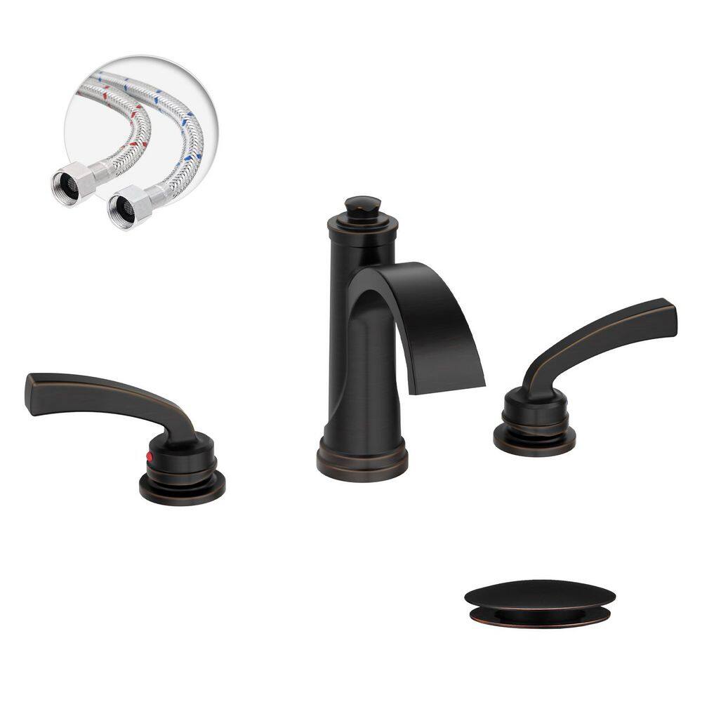 8 in. Waterfall Widespread 2-Handle Bathroom Faucet With Pop-up Drain Assembly in Oil Rubbed Bronze price history on PriceWatchPro