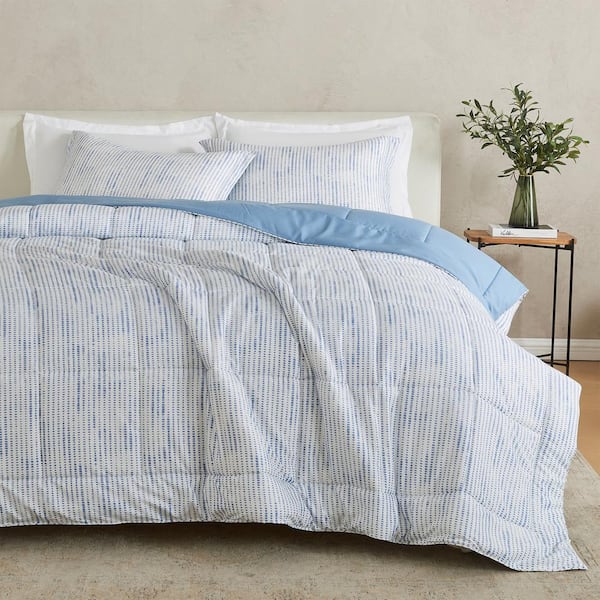 FRESHFOLDS Blue 3 Piece Blue Dot Print Reversible Down Alternative Full / Queen Microfiber Comforter Set