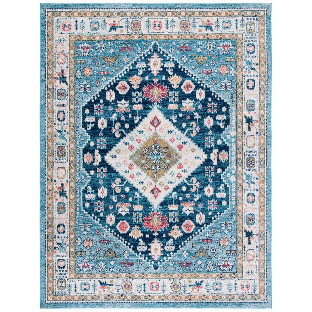 Blue Synthetic 8' x 10' Stain-Resistant Rectangular Area Rug