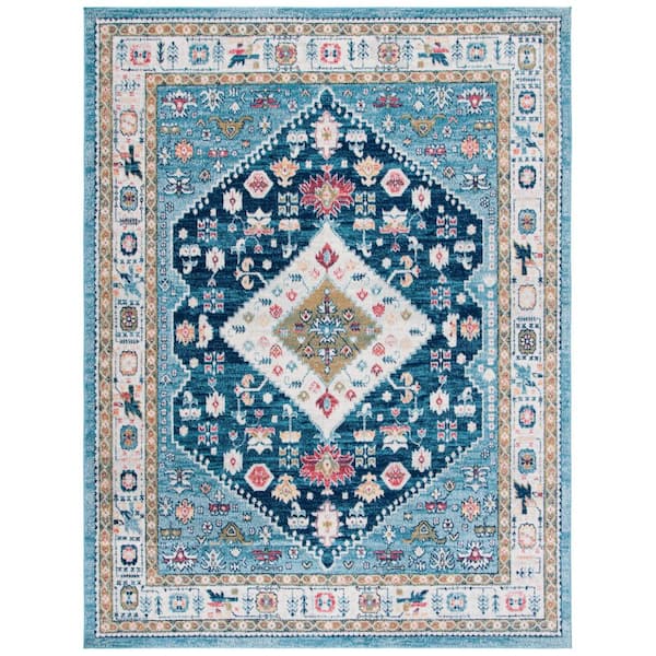 Madison Light Blue/Ivory 8 ft. x 10 ft. Border Persian Oriental Area Rug