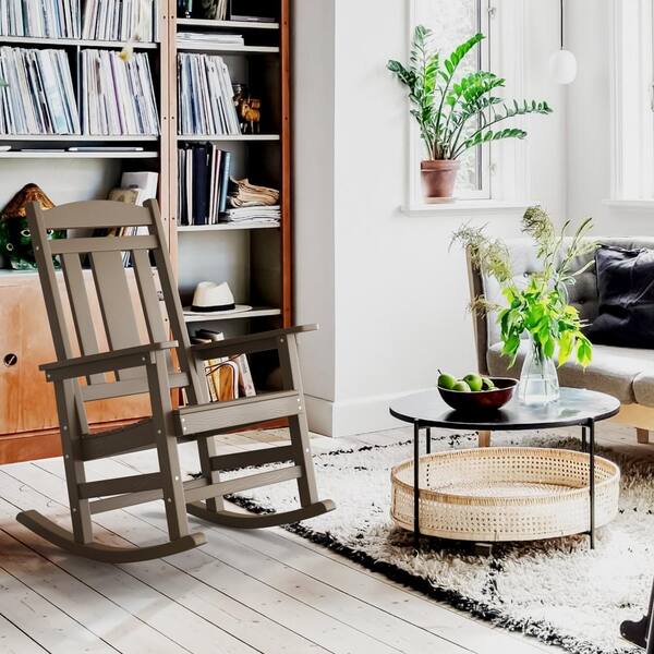 Dark Brown Plastic Outdoor Rocking Chair Porch Rocker for Outdoor and Indoor (2-Pack)